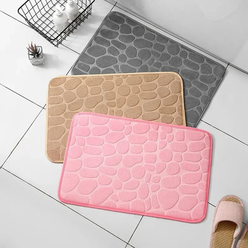 Non-Slip Memory Foam Bathroom & Living Room Mat - Luxurious Embossed Velvet Design for Ultimate Comfort