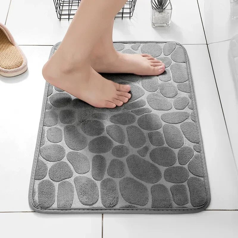 Non-Slip Memory Foam Bathroom & Living Room Mat - Luxurious Embossed Velvet Design for Ultimate Comfort