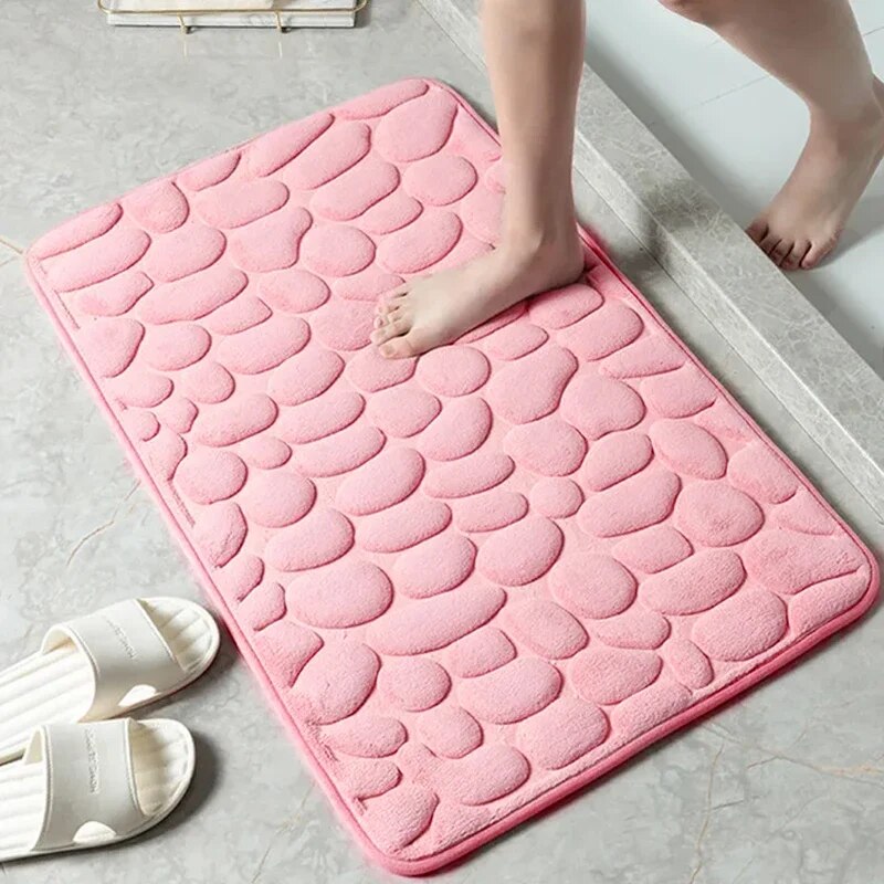 Non-Slip Memory Foam Bathroom & Living Room Mat - Luxurious Embossed Velvet Design for Ultimate Comfort