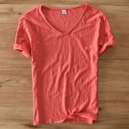 Men's V-Neck Linen Cotton Blend Shirt - Breathable Casual Summer Top