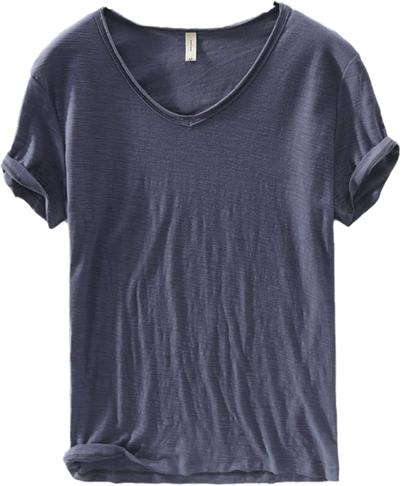 Men's V-Neck Linen Cotton Blend Shirt - Breathable Casual Summer Top