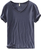 Men's V-Neck Linen Cotton Blend Shirt - Breathable Casual Summer Top
