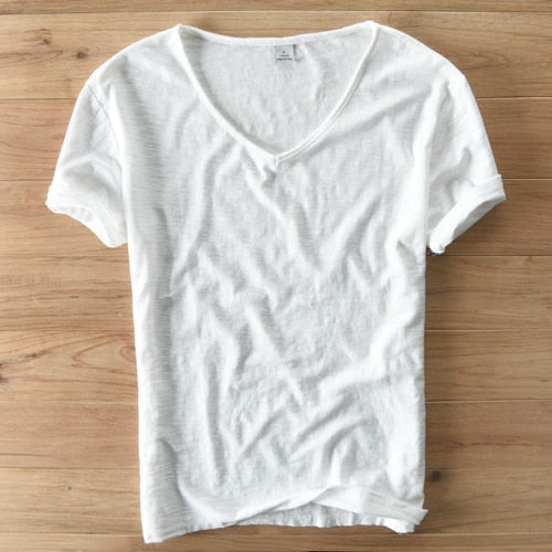 Men's V-Neck Linen Cotton Blend Shirt - Breathable Casual Summer Top