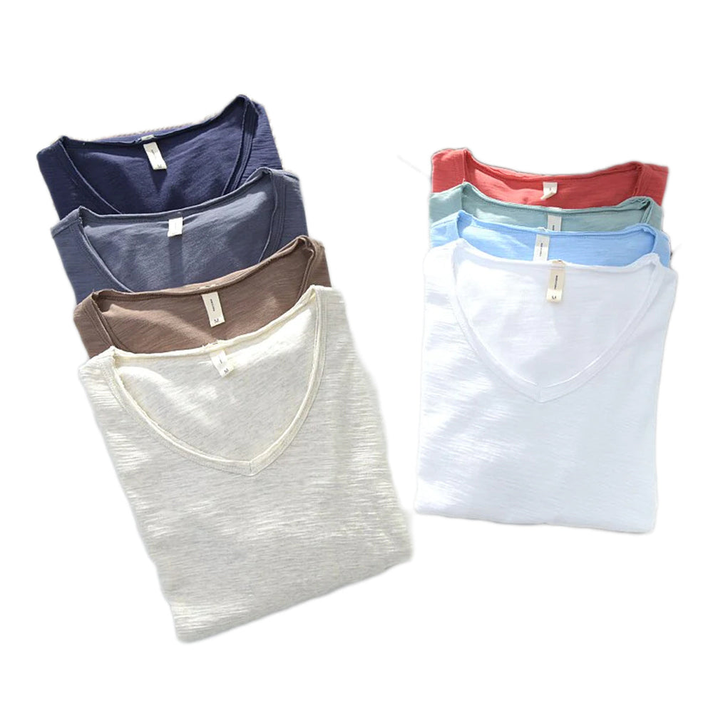 Men's V-Neck Linen Cotton Blend Shirt - Breathable Casual Summer Top