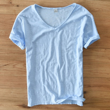 Men's V-Neck Linen Cotton Blend Shirt - Breathable Casual Summer Top