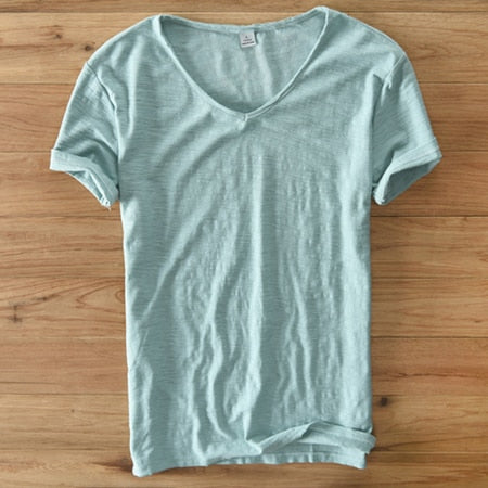 Men's V-Neck Linen Cotton Blend Shirt - Breathable Casual Summer Top