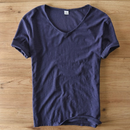 Men's V-Neck Linen Cotton Blend Shirt - Breathable Casual Summer Top