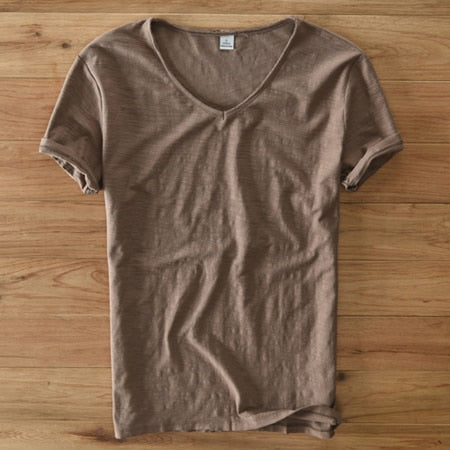 Men's V-Neck Linen Cotton Blend Shirt - Breathable Casual Summer Top