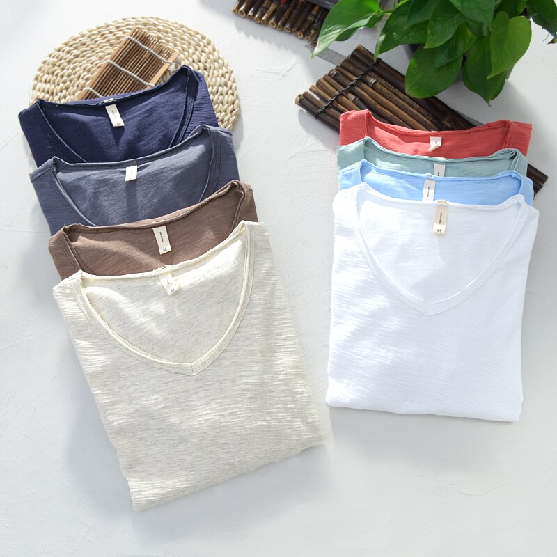 Men's V-Neck Linen Cotton Blend Shirt - Breathable Casual Summer Top