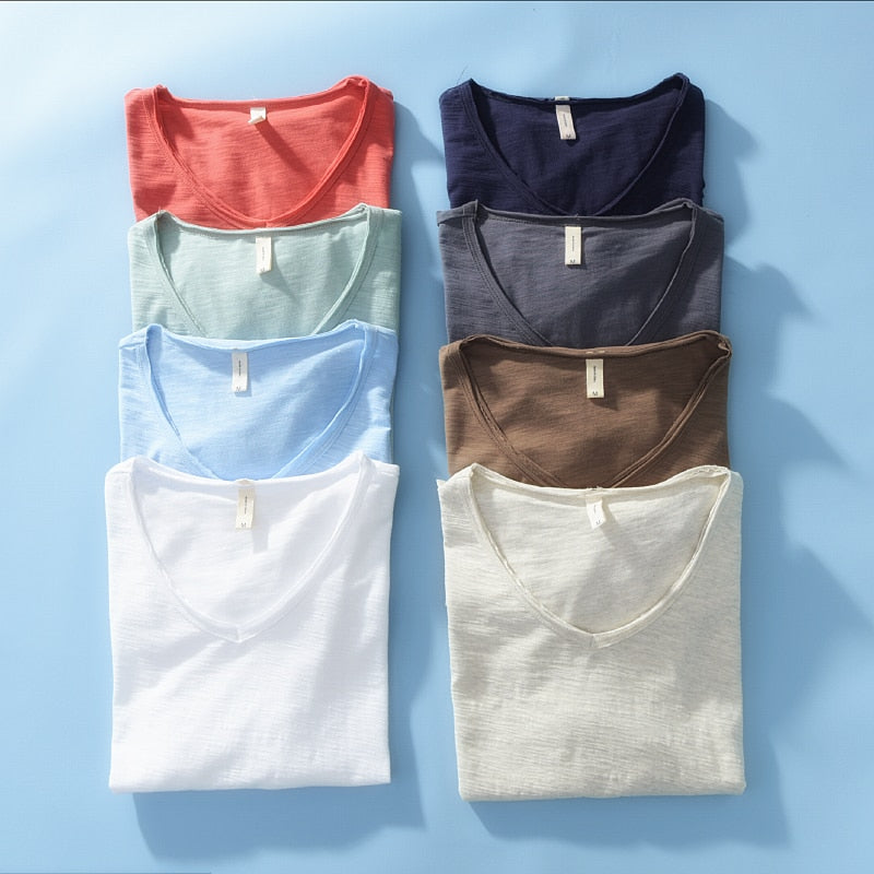 Men's V-Neck Linen Cotton Blend Shirt - Breathable Casual Summer Top