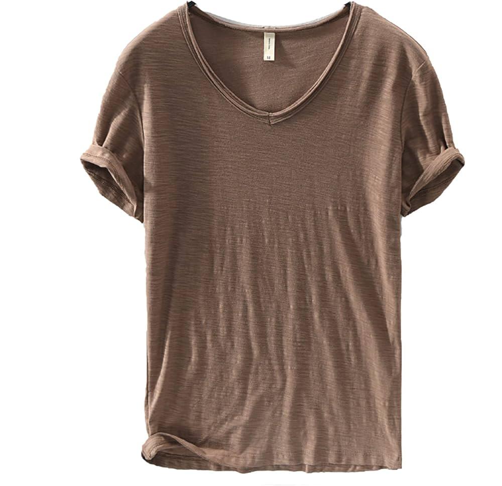 Men's V-Neck Linen Cotton Blend Shirt - Breathable Casual Summer Top