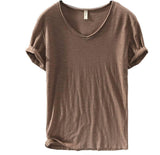 Men's V-Neck Linen Cotton Blend Shirt - Breathable Casual Summer Top