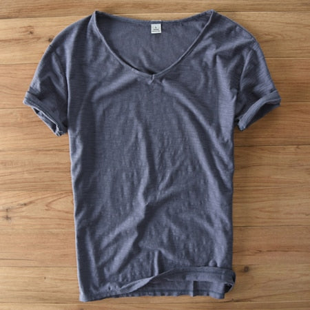 Men's V-Neck Linen Cotton Blend Shirt - Breathable Casual Summer Top
