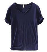 Men's V-Neck Linen Cotton Blend Shirt - Breathable Casual Summer Top