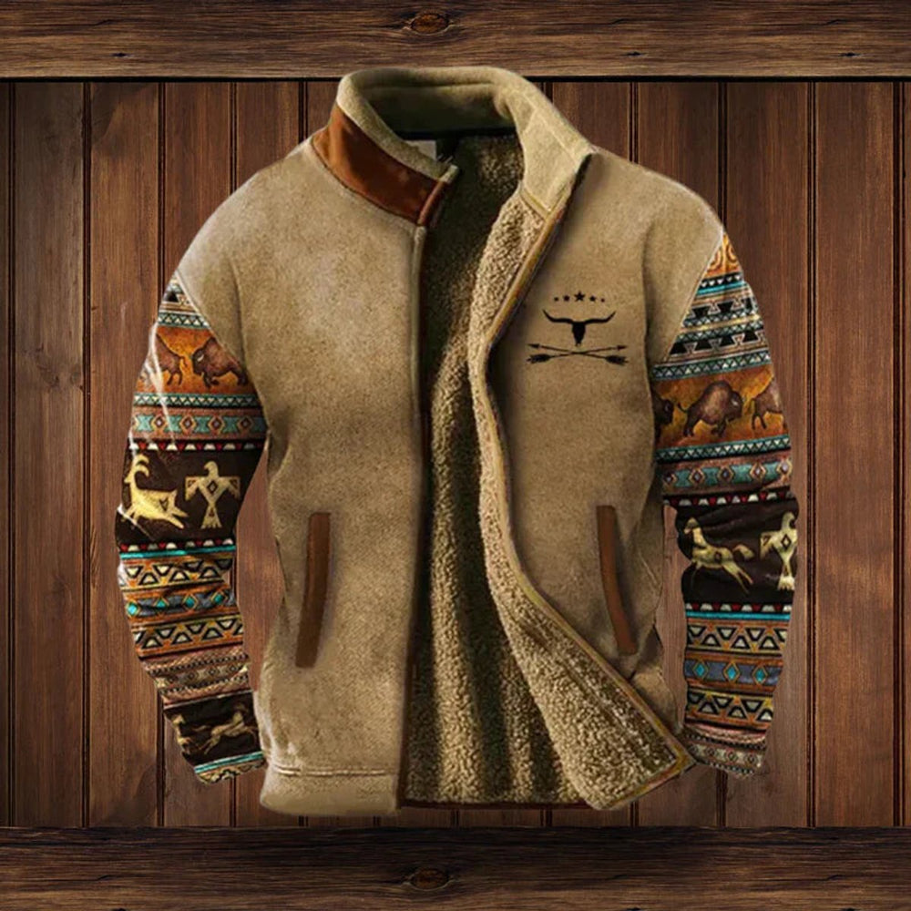 Caleb | Men's Aztec Print Sherpa-Lined Full-Zip Mens Cardigan Jacket