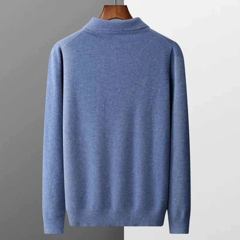James | Men's Cashmere Polo Knit Sweater Long Sleeve Button Collar Pullover