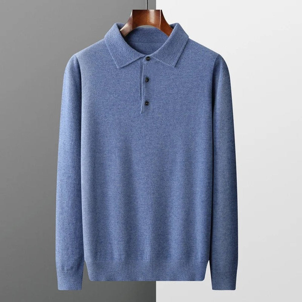 James | Men's Cashmere Polo Knit Sweater Long Sleeve Button Collar Pullover