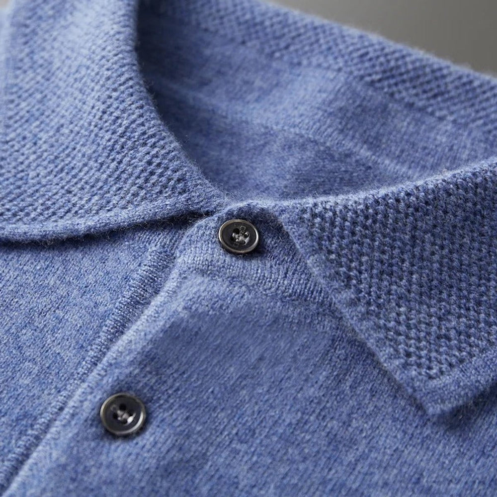 James | Men's Cashmere Polo Knit Sweater Long Sleeve Button Collar Pullover