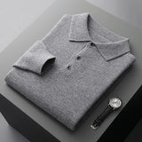 James | Men's Cashmere Polo Knit Sweater Long Sleeve Button Collar Pullover