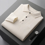 James | Men's Cashmere Polo Knit Sweater Long Sleeve Button Collar Pullover