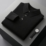 James | Men's Cashmere Polo Knit Sweater Long Sleeve Button Collar Pullover