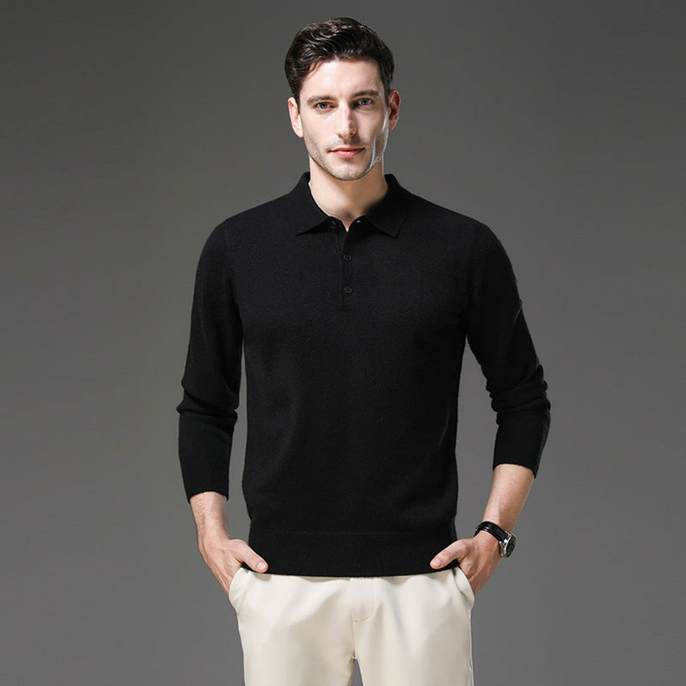 James | Men's Cashmere Polo Knit Sweater Long Sleeve Button Collar Pullover