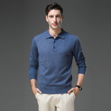 James | Men's Cashmere Polo Knit Sweater Long Sleeve Button Collar Pullover