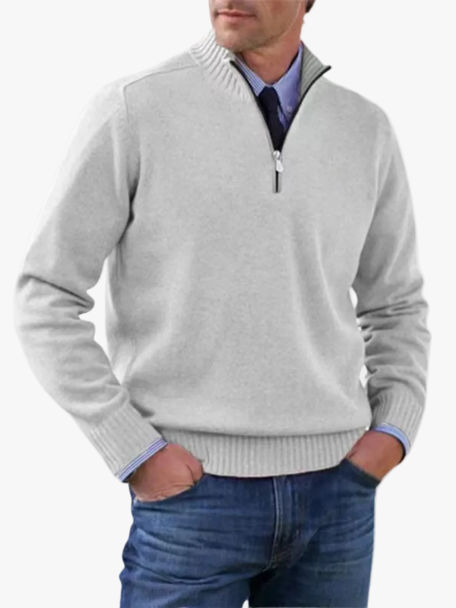 Men's Casual Knit Pullover Sweater with Half-Zip Mock Neck