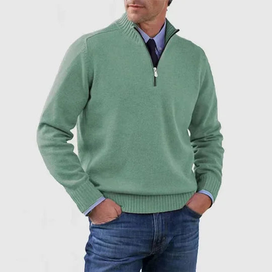 Men's Casual Knit Pullover Sweater with Half-Zip Mock Neck