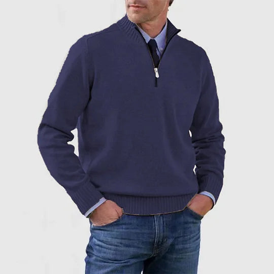 Men's Casual Knit Pullover Sweater with Half-Zip Mock Neck