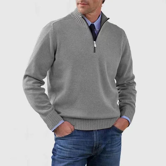 Men's Casual Knit Pullover Sweater with Half-Zip Mock Neck