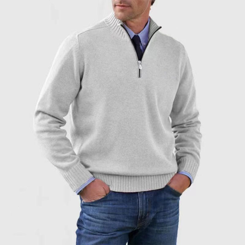 Men's Casual Knit Pullover Sweater with Half-Zip Mock Neck