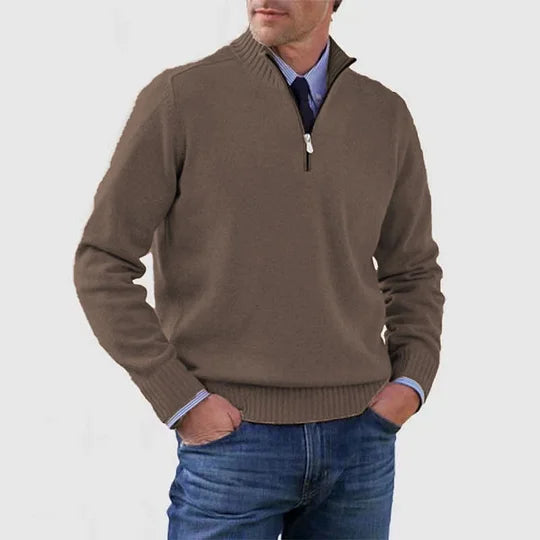 Men's Casual Knit Pullover Sweater with Half-Zip Mock Neck