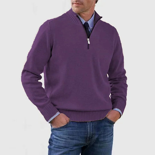 Men's Casual Knit Pullover Sweater with Half-Zip Mock Neck