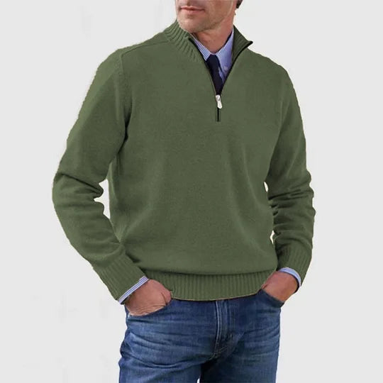 Men's Casual Knit Pullover Sweater with Half-Zip Mock Neck