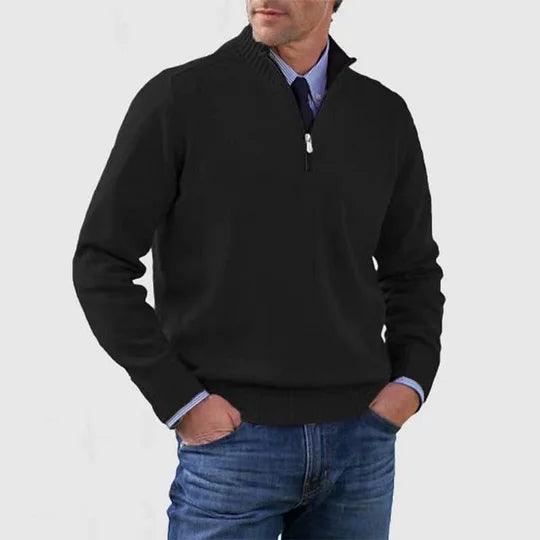 Men's Casual Knit Pullover Sweater with Half-Zip Mock Neck