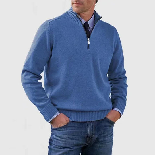 Men's Casual Knit Pullover Sweater with Half-Zip Mock Neck