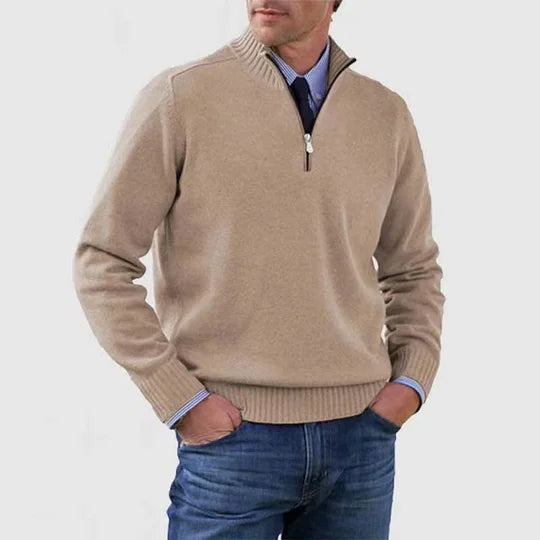 Men's Casual Knit Pullover Sweater with Half-Zip Mock Neck