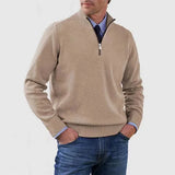 Men's Casual Knit Pullover Sweater with Half-Zip Mock Neck