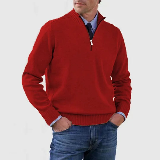Men's Casual Knit Pullover Sweater with Half-Zip Mock Neck
