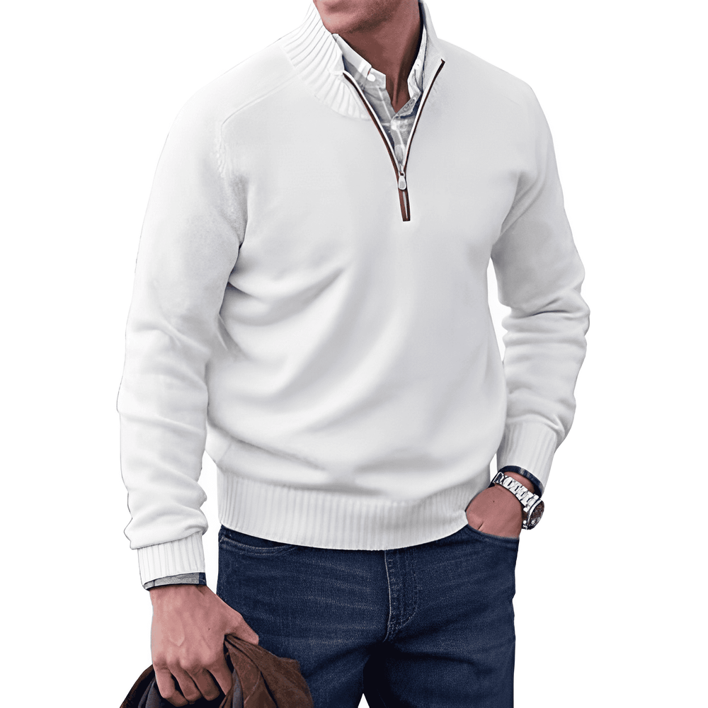 Men's Casual Knit Sweater with Half-Zip Collar and Ribbed Trim