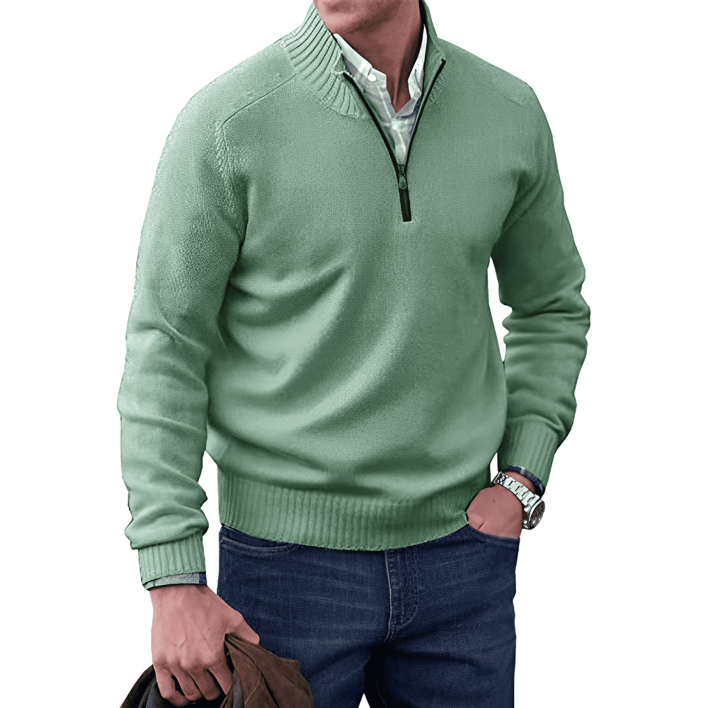 Men's Casual Knit Sweater with Half-Zip Collar and Ribbed Trim
