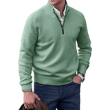 Men's Casual Knit Sweater with Half-Zip Collar and Ribbed Trim