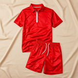 Men's Summer Polo & Shorts Set – Breathable, Modern Fit & Zip Detail