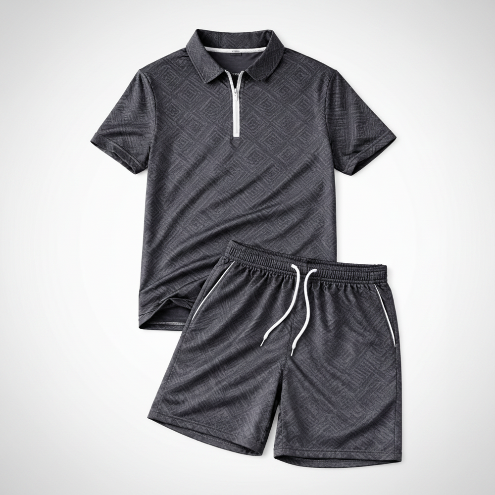 Men's Summer Polo & Shorts Set – Breathable, Modern Fit & Zip Detail