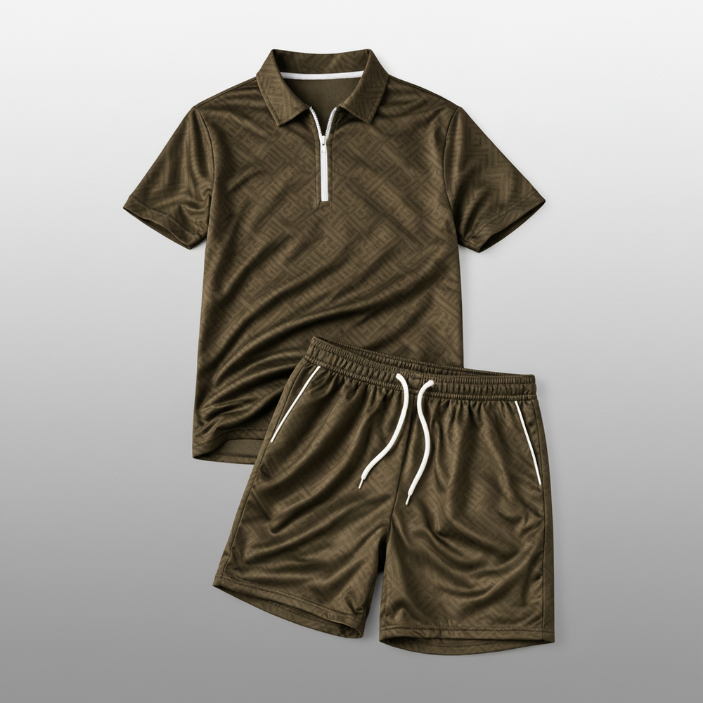 Men's Summer Polo & Shorts Set – Breathable, Modern Fit & Zip Detail