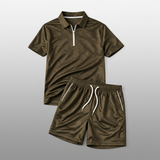 Men's Summer Polo & Shorts Set – Breathable, Modern Fit & Zip Detail