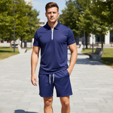 Men's Summer Polo & Shorts Set – Breathable, Modern Fit & Zip Detail
