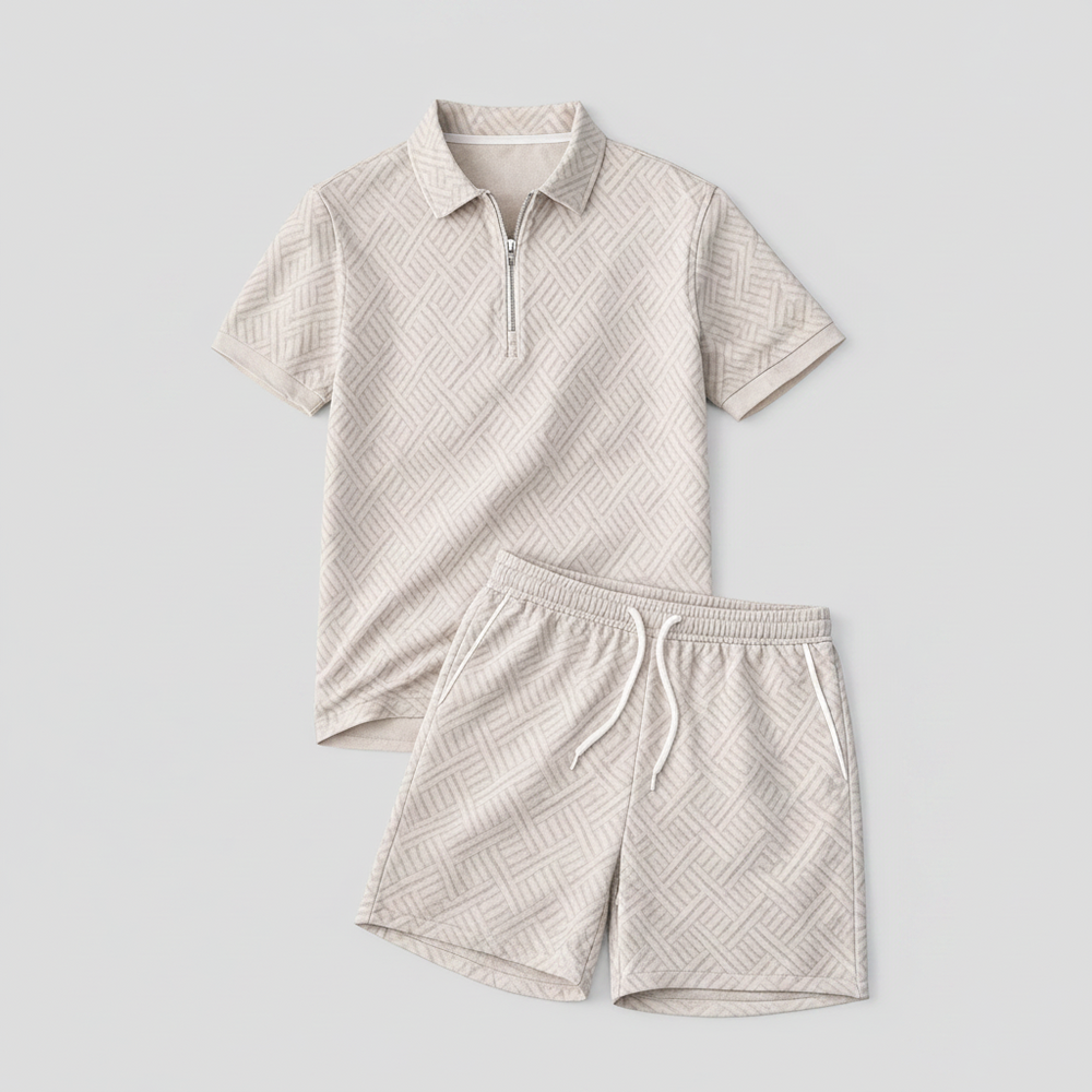 Men's Summer Polo & Shorts Set – Breathable, Modern Fit & Zip Detail