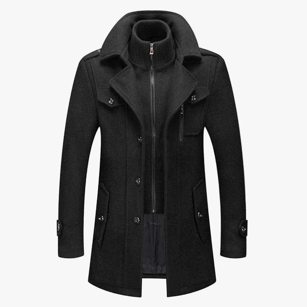 Men's Classic Coat in Brushed Weave with Zip Bib and Notch Lapels